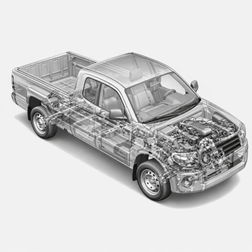 Detailed view of pickup truck cutaway